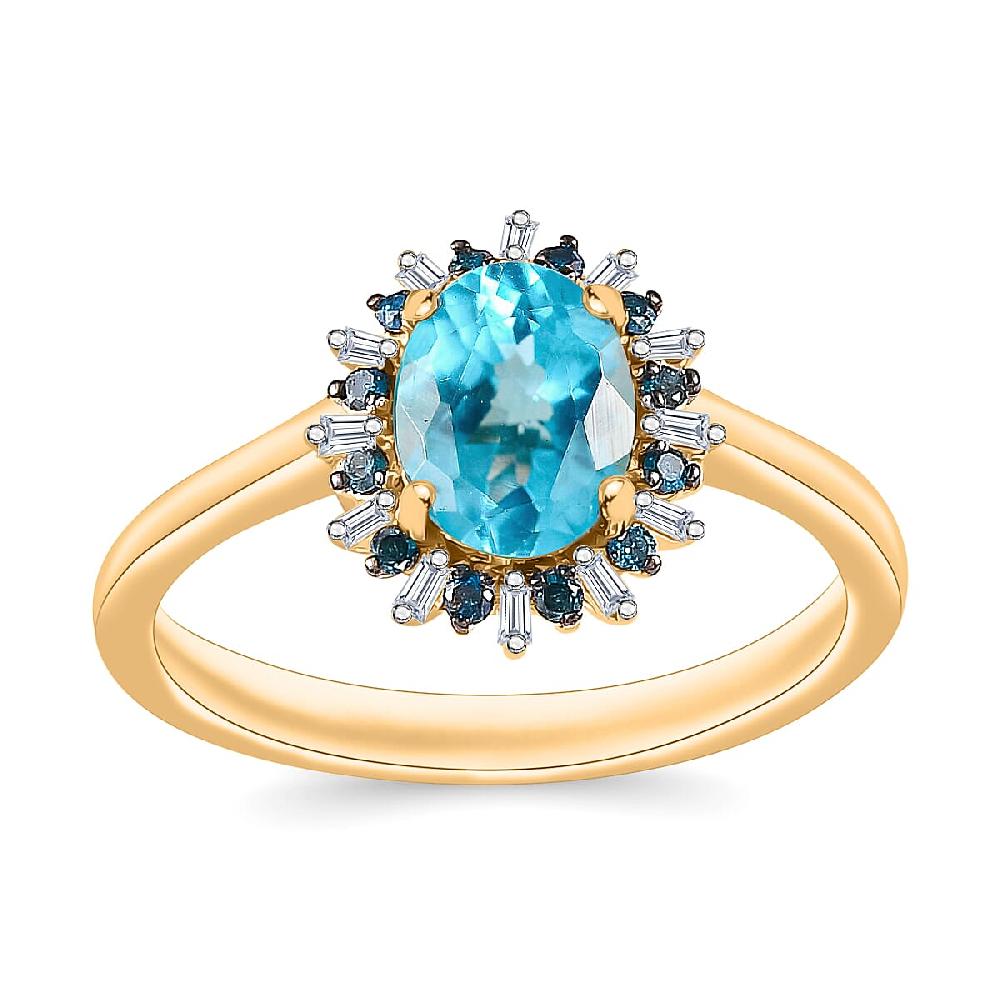 Luxoro Premium Paraiba Apatite Blue Diamond (IR) 10.0) and I2 Diamond 1.38 ctw Ring in 10K Yellow Gold (Del. in 10-12 Days)