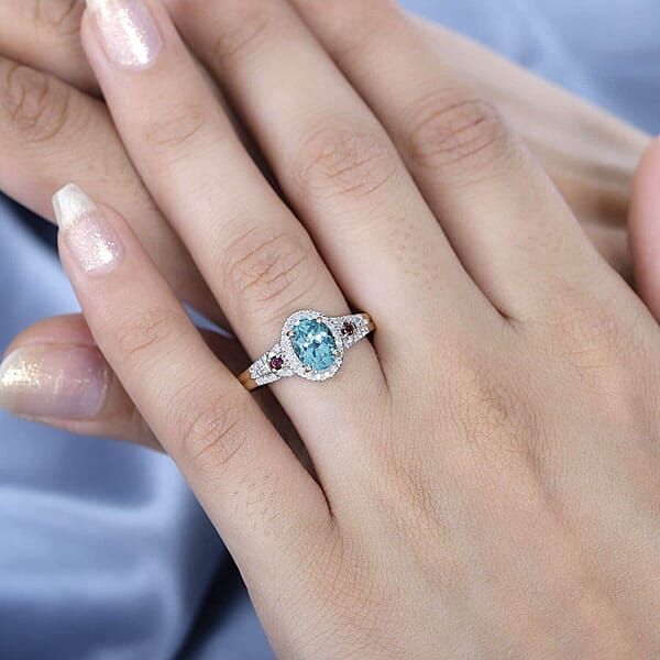 Luxoro Premium Paraiba Apatite Rubellite G-H I2 Diamond 1.50 Ctw Ring In 10K Yellow Gold