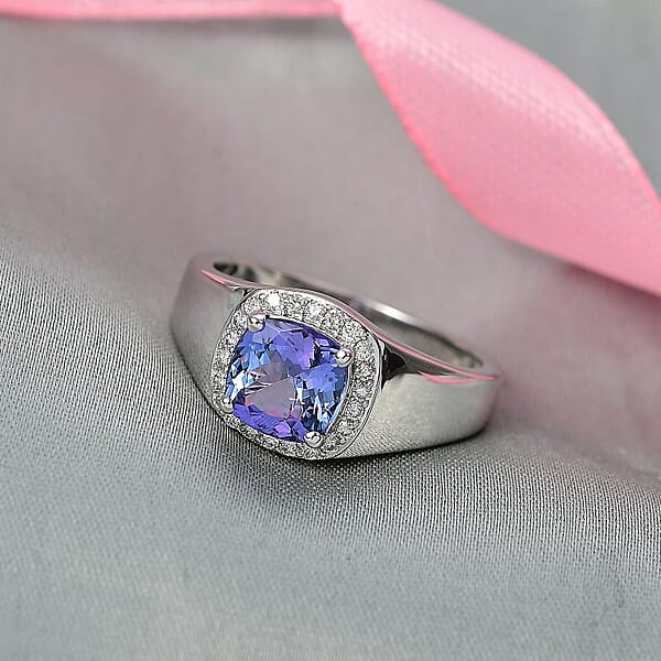 Luxoro Premium Peacock Tanzanite And Diamond I2 2.65 Ctw Art Deco Men's Ring In 10K White Gold 5.30 Grams