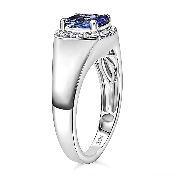 Luxoro Premium Peacock Tanzanite And Diamond I2 2.65 Ctw Art Deco Men's Ring In 10K White Gold 5.30 Grams