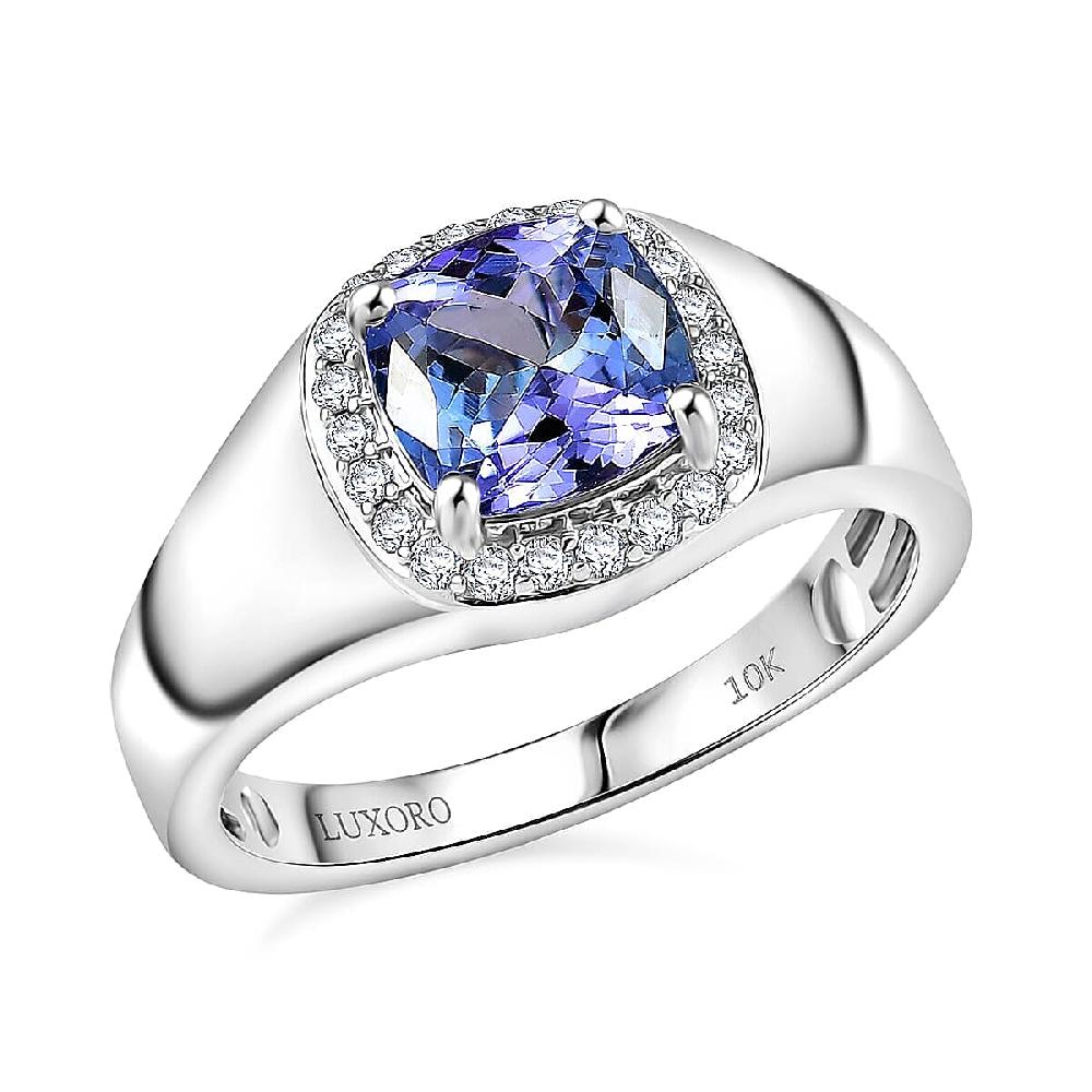 Luxoro Premium Peacock Tanzanite and Diamond I2 2.65 ctw Art Deco Men's Ring in 10K White Gold 5.30 Grams