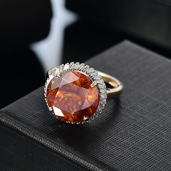 Luxoro Premium Picos Altos Sphalerite And G-H I2 Diamond 8.75 Ctw Aurora Crown Ring In 10K Yellow Gold