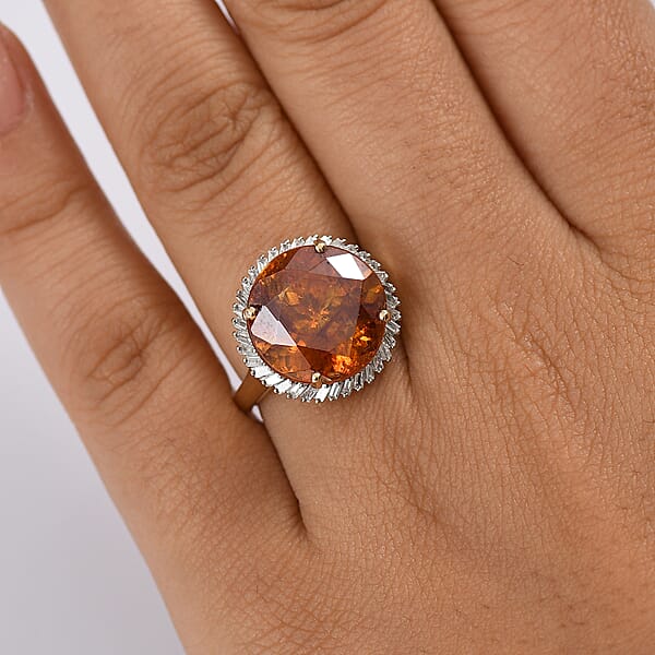Luxoro Premium Picos Altos Sphalerite And G-H I2 Diamond 8.75 Ctw Aurora Crown Ring In 10K Yellow Gold