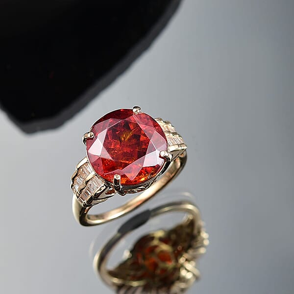 Luxoro Premium Picos Altos Sphalerite And G-H I2 Diamond 14.00 Ctw Crownflare Ring In 10K Yellow Gold