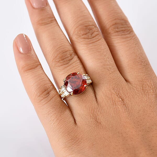Luxoro Premium Picos Altos Sphalerite And G-H I2 Diamond 14.00 Ctw Crownflare Ring In 10K Yellow Gold