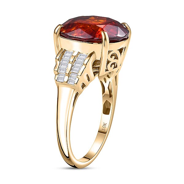 Luxoro Premium Picos Altos Sphalerite And G-H I2 Diamond 14.00 Ctw Crownflare Ring In 10K Yellow Gold