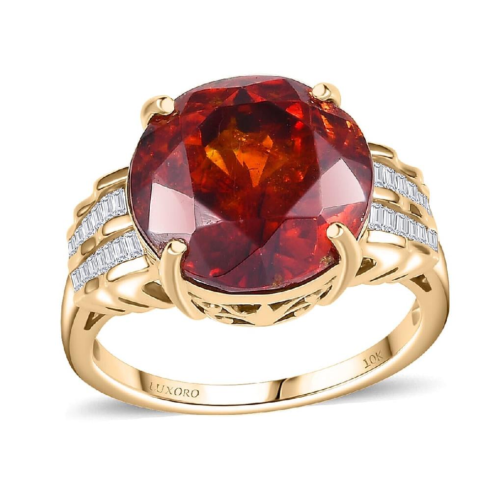 Luxoro Premium Picos Altos Sphalerite and G-H I2 Diamond 14.00 ctw Crownflare Ring in 10K Yellow Gold