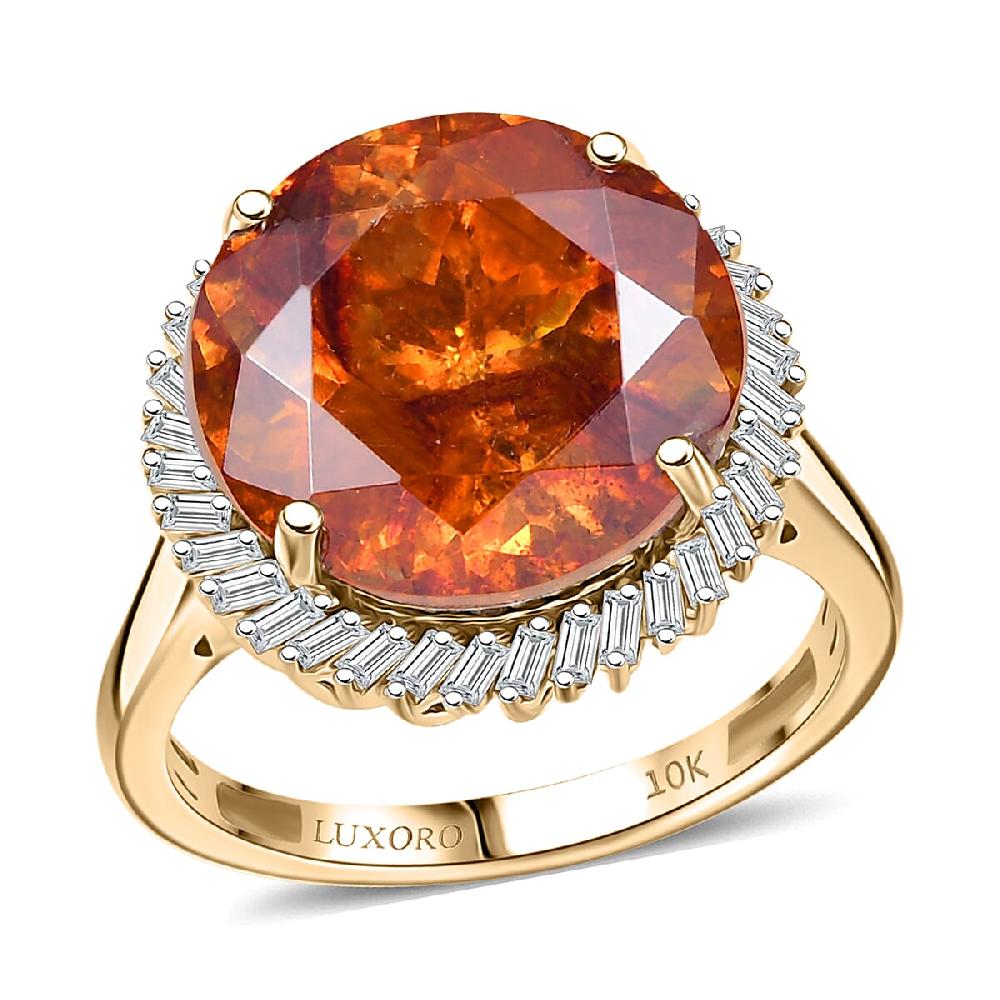 Luxoro Premium Picos Altos Sphalerite and G-H I2 Diamond 8.75 ctw Aurora Crown Ring in 10K Yellow Gold