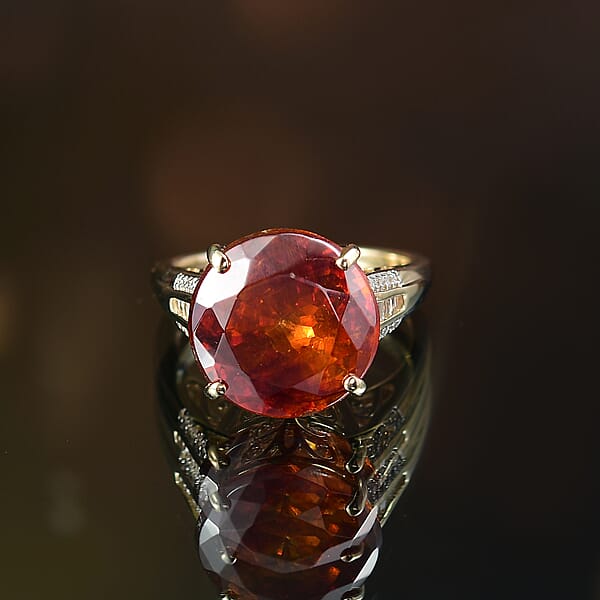 Luxoro Premium Picos Altos Sphalerite And I2 Diamond 12.35 Ctw Fireheart Ring In 10K Yellow Gold