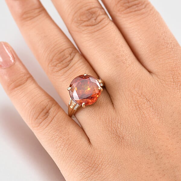 Luxoro Premium Picos Altos Sphalerite And I2 Diamond 12.35 Ctw Fireheart Ring In 10K Yellow Gold