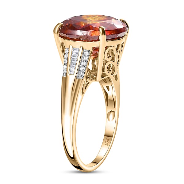 Luxoro Premium Picos Altos Sphalerite And I2 Diamond 12.35 Ctw Fireheart Ring In 10K Yellow Gold