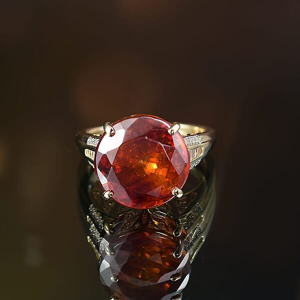 Luxoro Premium Picos Altos Sphalerite And I2 Diamond 12.35 Ctw Fireheart Ring In 10K Yellow Gold