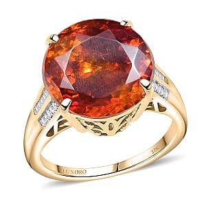 Luxoro Premium Picos Altos Sphalerite and I2 Diamond 12.35 ctw Fireheart Ring in 10K Yellow Gold