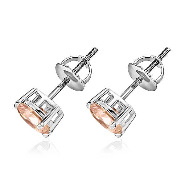Luxoro Premium Pink Morganite 1.68 Ctw Solitaire Stud Earrings In 14K White Gold (Del. In 10-12 Days)