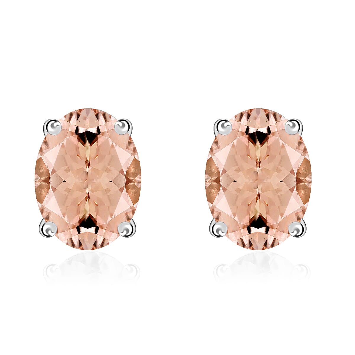 Luxoro Premium Pink Morganite 1.68 ctw Solitaire Stud Earrings in 14K White Gold (Del. in 10-12 Days)