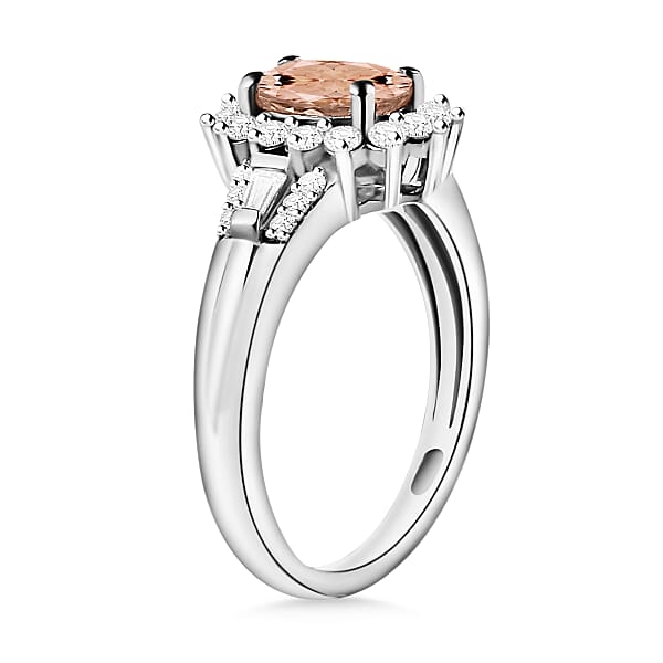 Luxoro Premium Pink Morganite And G-H I1 Diamond 1.20 Ctw Ring In 14K White Gold (Del. In 10-12 Days)