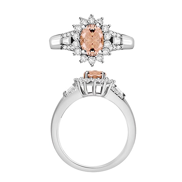 Luxoro Premium Pink Morganite And G-H I1 Diamond 1.20 Ctw Ring In 14K White Gold (Del. In 10-12 Days)