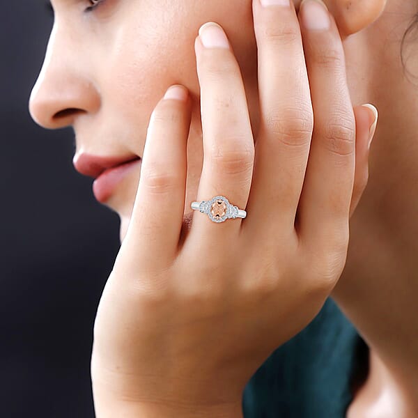 Luxoro Premium Pink Morganite And G-H I1 Diamond 1.66 Ctw Ring In 14K White Gold 1 (Del. In 10-12 Days)
