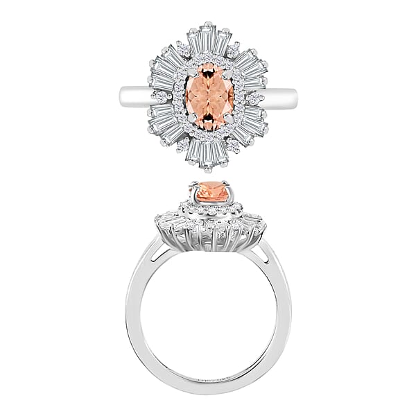 Luxoro Premium Pink Morganite And G-H I1 Diamond 1.60 Ctw Ring In 14K White Gold (Del. In 10-12 Days)