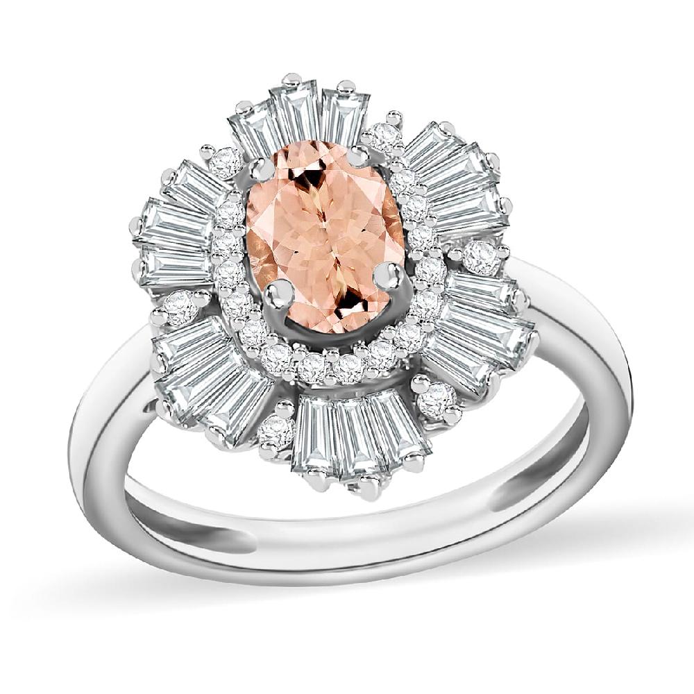 Luxoro Premium Pink Morganite and G-H I1 Diamond 1.60 ctw Ring in 14K White Gold (Del. in 10-12 Days)