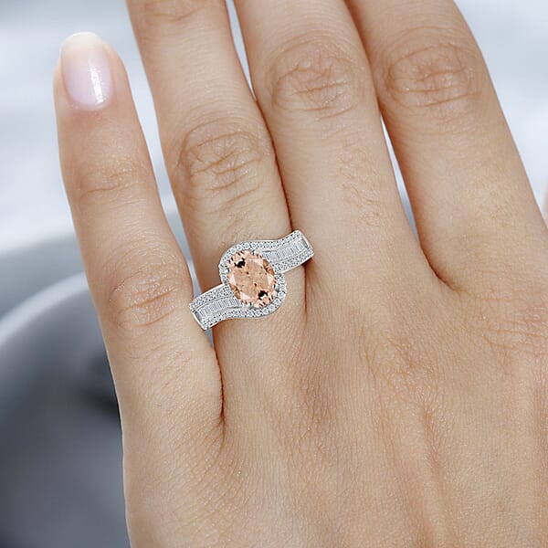 Luxoro Premium Pink Morganite And G-H I1 Diamond 1.75 Ctw Ring In 14K White Gold 4.20 Grams (Del. In 10-12 Days)