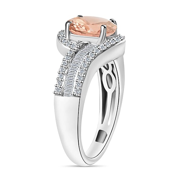 Luxoro Premium Pink Morganite And G-H I1 Diamond 1.75 Ctw Ring In 14K White Gold 4.20 Grams (Del. In 10-12 Days)