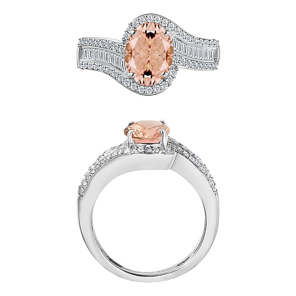 Luxoro Premium Pink Morganite And G-H I1 Diamond 1.75 Ctw Ring In 14K White Gold 4.20 Grams (Del. In 10-12 Days)