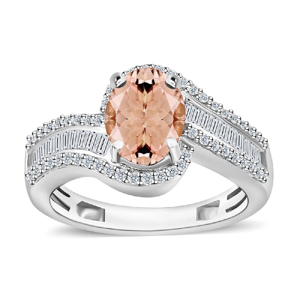 Luxoro Premium Pink Morganite and G-H I1 Diamond 1.75 ctw Ring in 14K White Gold 4.20 Grams (Del. in 10-12 Days)