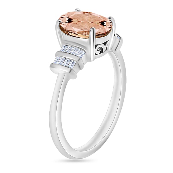 Luxoro Premium Pink Morganite And G-H I1 Diamond 1.90 Ctw Ring In 14K White Gold (Del. In 10-12 Days)