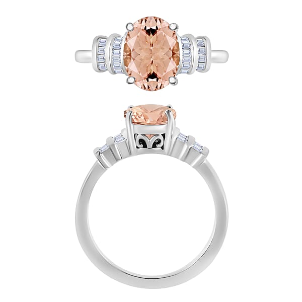 Luxoro Premium Pink Morganite And G-H I1 Diamond 1.90 Ctw Ring In 14K White Gold (Del. In 10-12 Days)