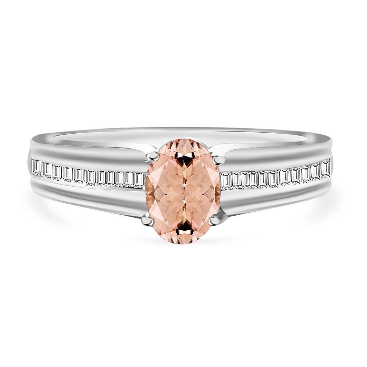 Luxoro Premium Pink Morganite and G-H I1 Diamond 1.05 ctw Ring in 14K White Gold 1 (Del. in 10-12 Days)