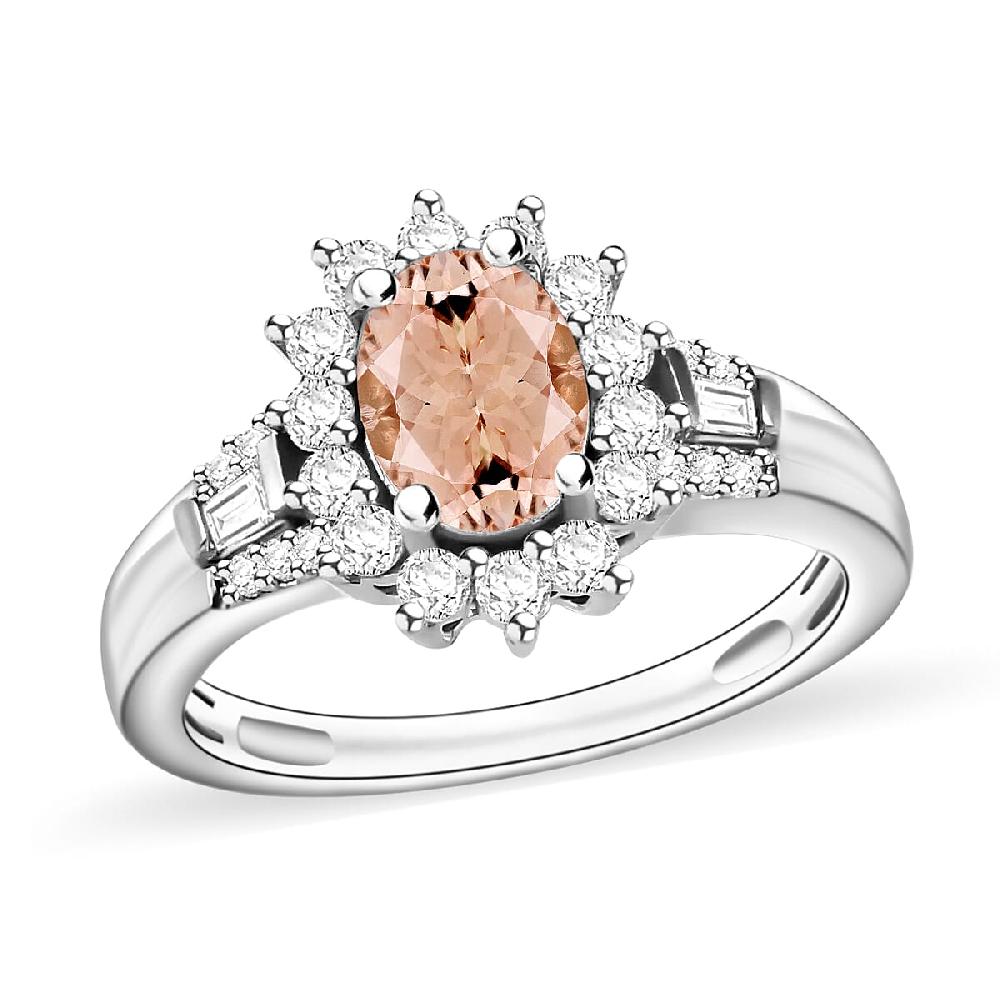 Luxoro Premium Pink Morganite and G-H I1 Diamond 1.20 ctw Ring in 14K White Gold (Del. in 10-12 Days)