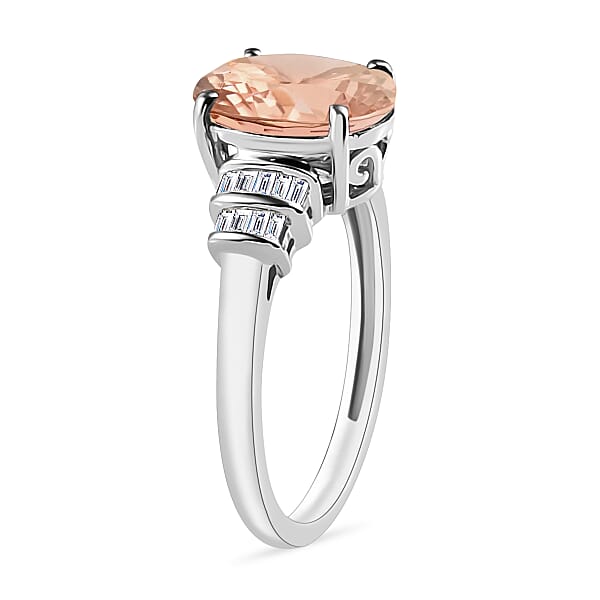 Luxoro Premium Pink Morganite And G-H I1 Diamond 2.50 Ctw Ring In 14K White Gold (Del. In 10-12 Days)