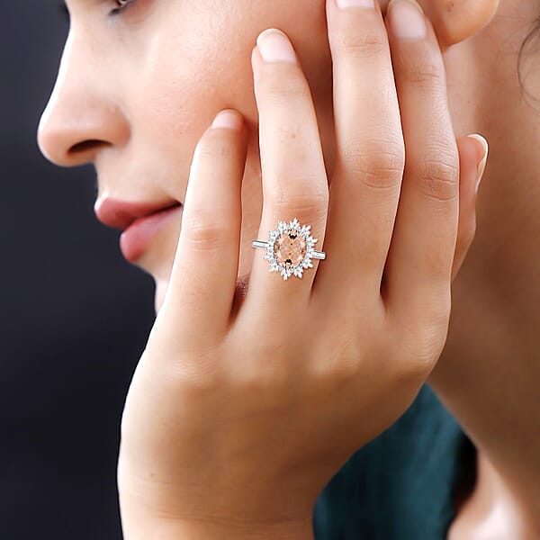 Luxoro Premium Pink Morganite And G-H I1 Diamond 5.30 Ctw Ring In 14K White Gold 4.30 Grams (Del. In 10-12 Days)
