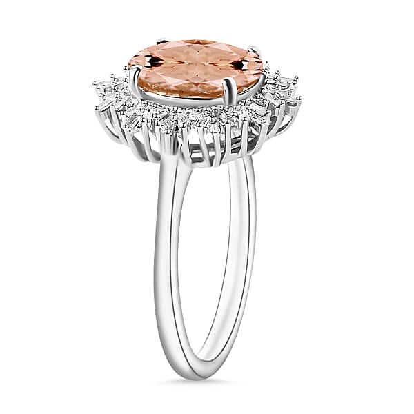 Luxoro Premium Pink Morganite And G-H I1 Diamond 5.30 Ctw Ring In 14K White Gold 4.30 Grams (Del. In 10-12 Days)