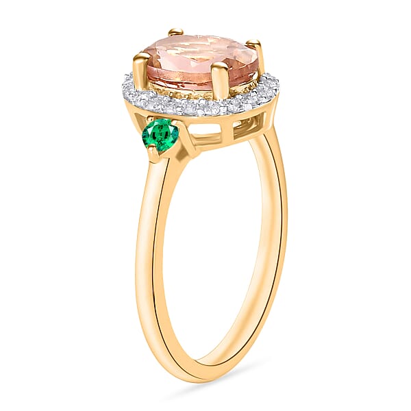 Luxoro Premium Pink Morganite Boyaca Colombian Emerald And G-H I1 Diamond 1.75 Ctw Ring In 14K Yellow Gold (Del. In 10-12 Days)