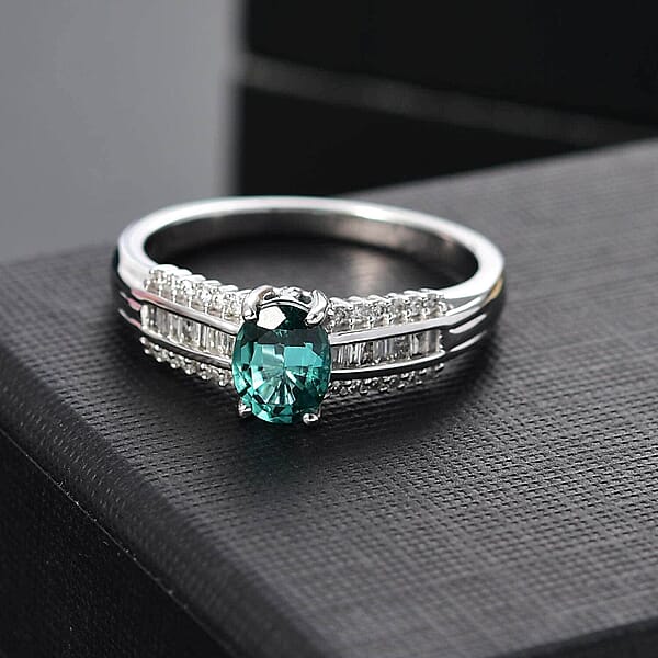 Luxoro Premium Pirineu Lagoon Tourmaline And G-H I2 Diamond 1.30 Ctw Azure Grace Ring In 10K White Gold