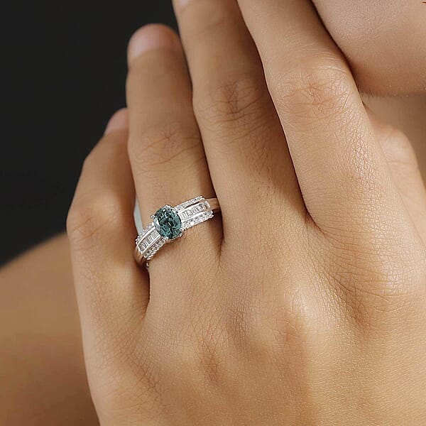 Luxoro Premium Pirineu Lagoon Tourmaline And G-H I2 Diamond 1.30 Ctw Azure Grace Ring In 10K White Gold