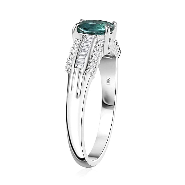 Luxoro Premium Pirineu Lagoon Tourmaline And G-H I2 Diamond 1.30 Ctw Azure Grace Ring In 10K White Gold