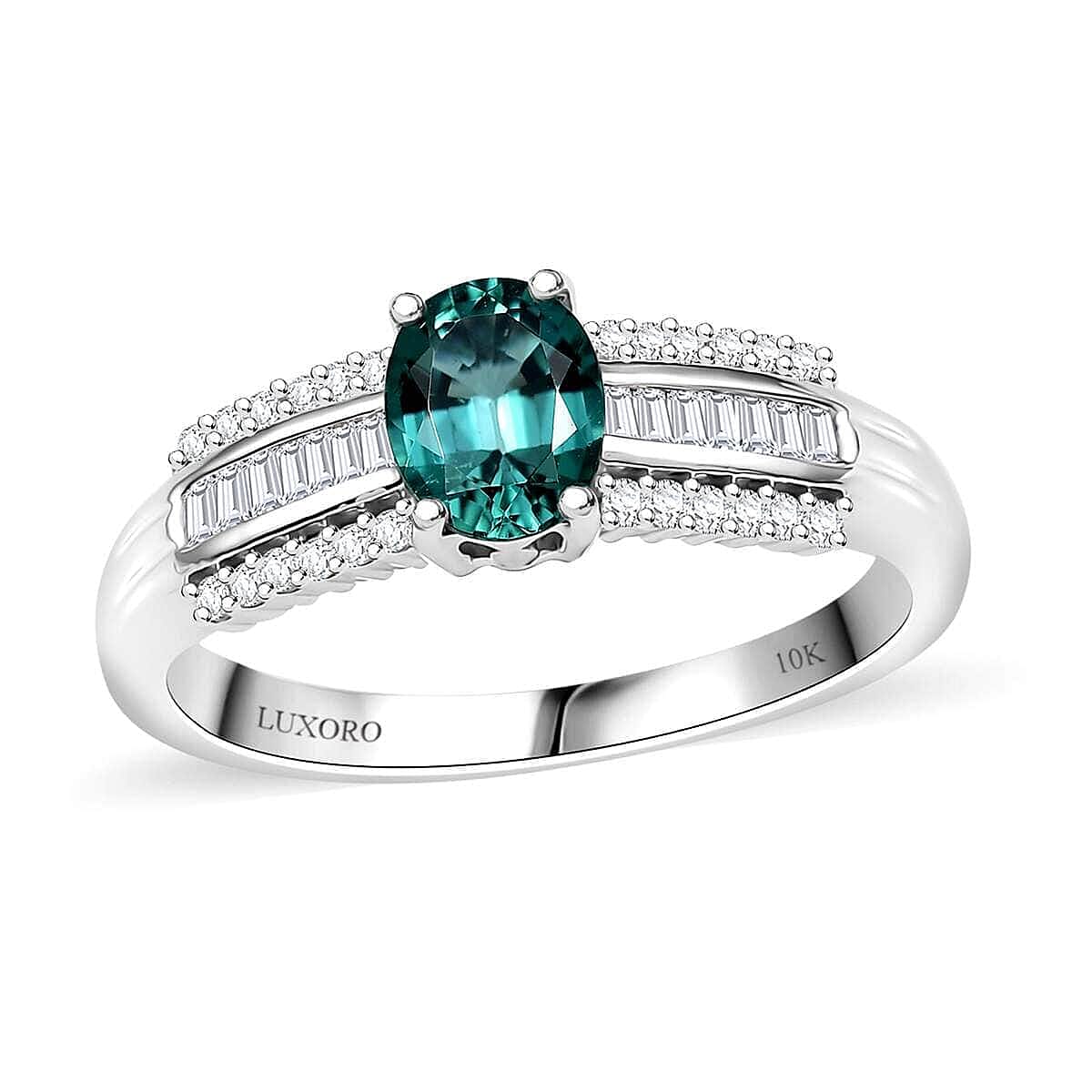 Luxoro Premium Pirineu Lagoon Tourmaline and G-H I2 Diamond 1.30 ctw Azure Grace Ring in 10K White Gold