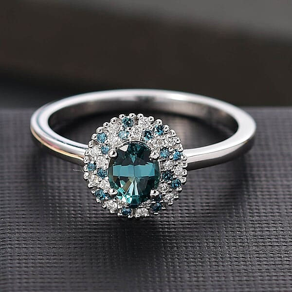 Luxoro Premium Pirineu Lagoon Tourmaline Blue And Diamond I2 0.90 Ctw Celestial Halo Ring In 10K White Gold