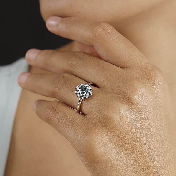 Luxoro Premium Pirineu Lagoon Tourmaline Blue And Diamond I2 0.90 Ctw Celestial Halo Ring In 10K White Gold