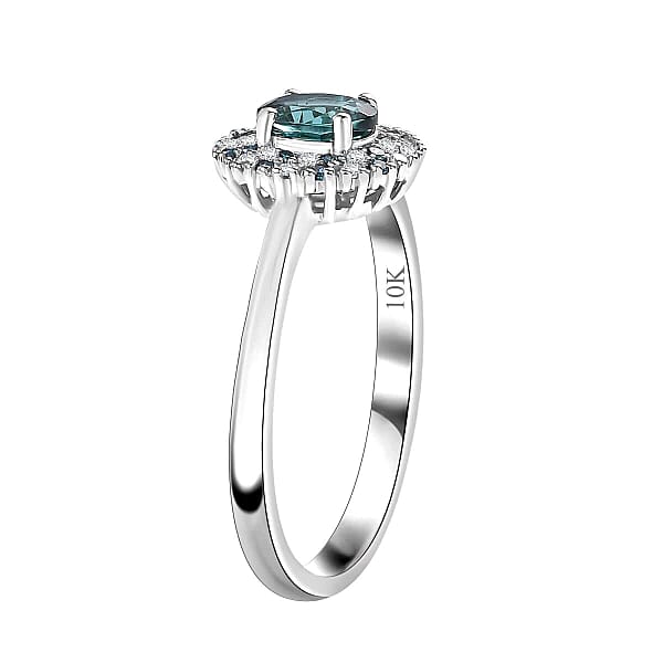 Luxoro Premium Pirineu Lagoon Tourmaline Blue And Diamond I2 0.90 Ctw Celestial Halo Ring In 10K White Gold