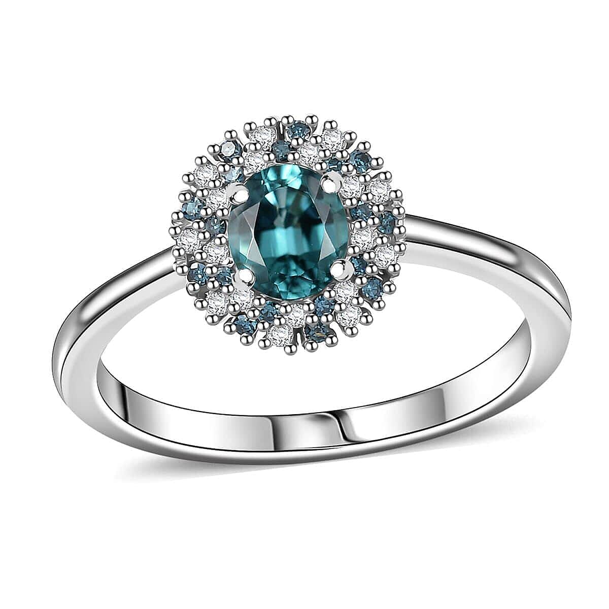 Luxoro Premium Pirineu Lagoon Tourmaline Blue and Diamond I2 0.90 ctw Celestial Halo Ring in 10K White Gold