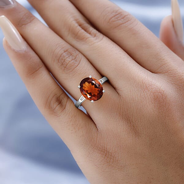 Luxoro Premium Red Citrine And G-H I3 Diamond 4.23 Ctw Ring In 10K White Gold (Size 6.0)