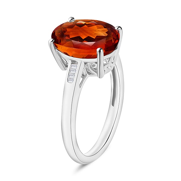 Luxoro Premium Red Citrine And G-H I3 Diamond 4.23 Ctw Ring In 10K White Gold (Size 6.0)