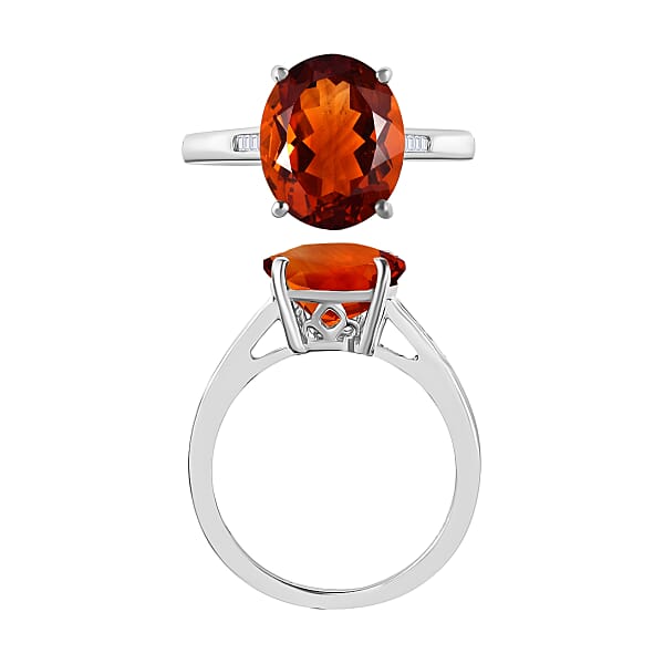 Luxoro Premium Red Citrine And G-H I3 Diamond 4.23 Ctw Ring In 10K White Gold (Size 6.0)
