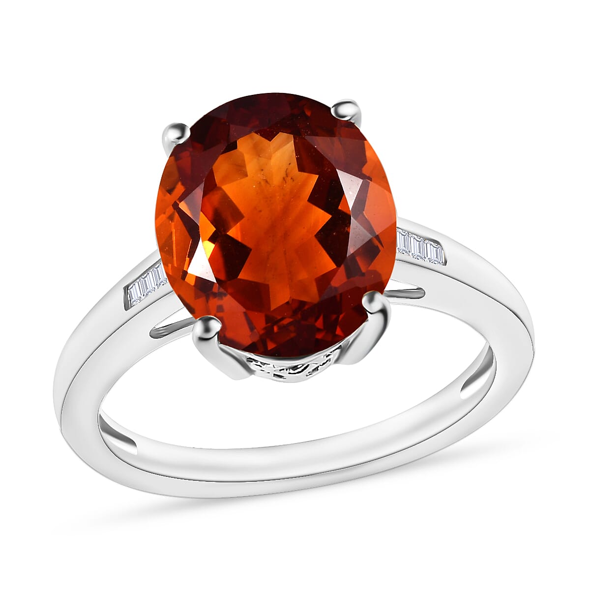 Luxoro Premium Red Citrine and G-H I3 Diamond 4.23 ctw Ring in 10K White Gold (Size 6.0)