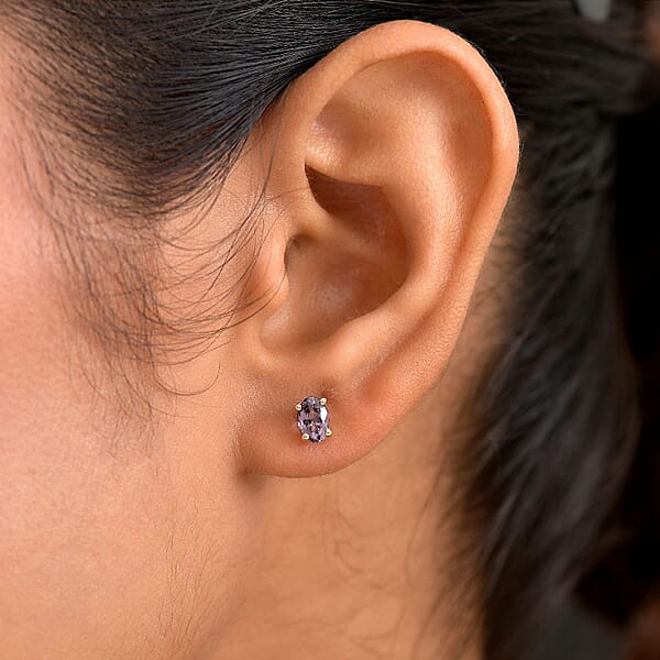 Luxoro Premium Royal Lavender Spinel 1.15 Ctw Solitaire Elegance Earrings In 10K Yellow Gold