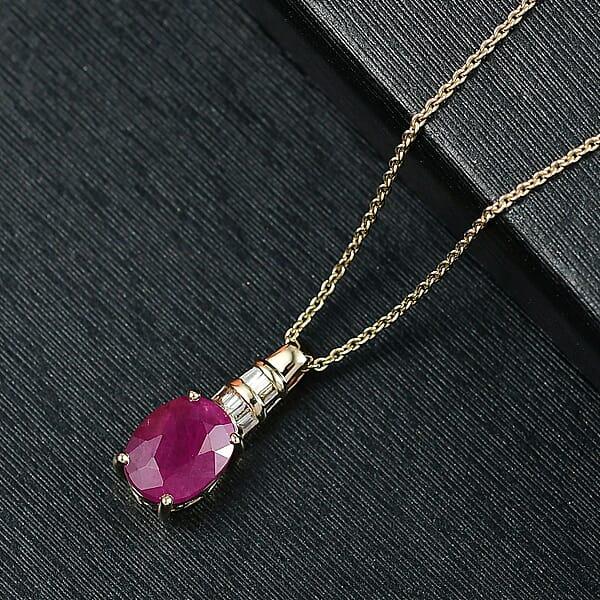 Luxoro Premium Royal Ruby And I2 Diamond 2.40 Ctw Pendant Necklace 20 Inches In 10K Yellow Gold
